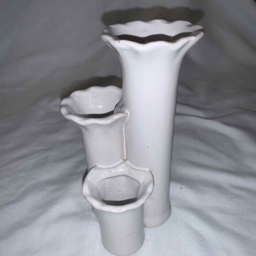 Vase White Pottery Napa Home and Garden 6 Inch‎ 3 Bud Vase